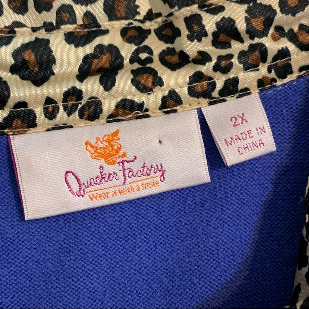 Quacker Factory Royal Blue Leopard Collar Women's Top Size 2X Casual Comfort - Picture 9 of 10